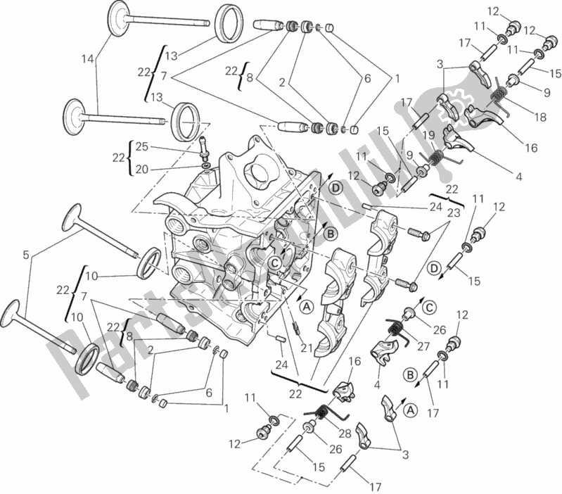 Alle onderdelen voor de Horizontale Cilinderkop van de Ducati Diavel FL 1200 2017